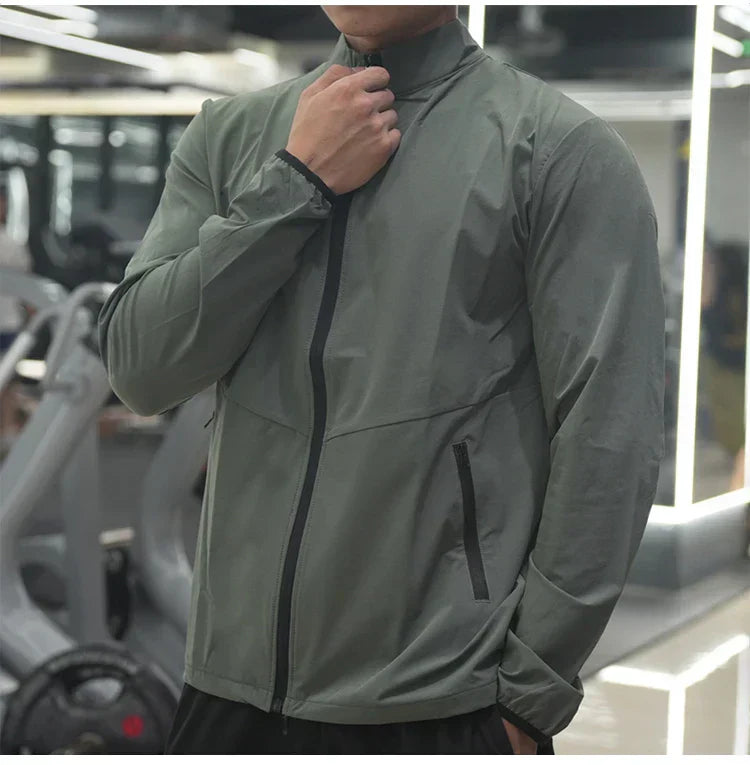 New Men Fitness Running Jacket Spring and Autumn Gym Outerwear Loose Casual Jogging Outdoor Stand-up Collar Tracksuit Sportswear