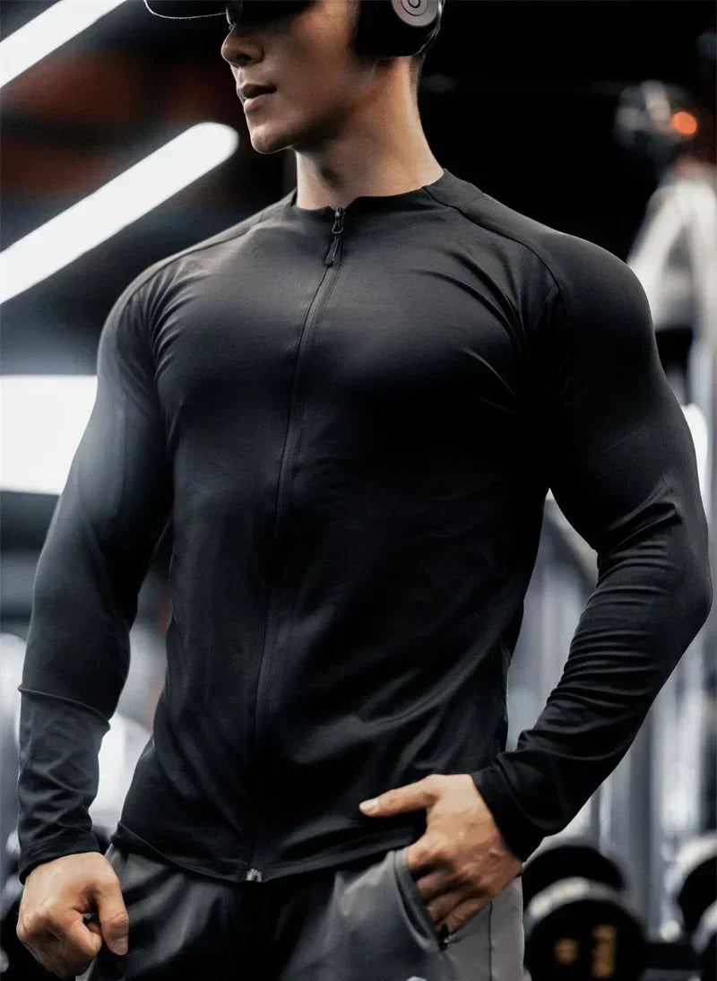Men's Compression Jacket cardigan zipper Shirts Light Weight Slim Fit Long Sleeve Workout T-Shirts gym elasticity coat men tops
