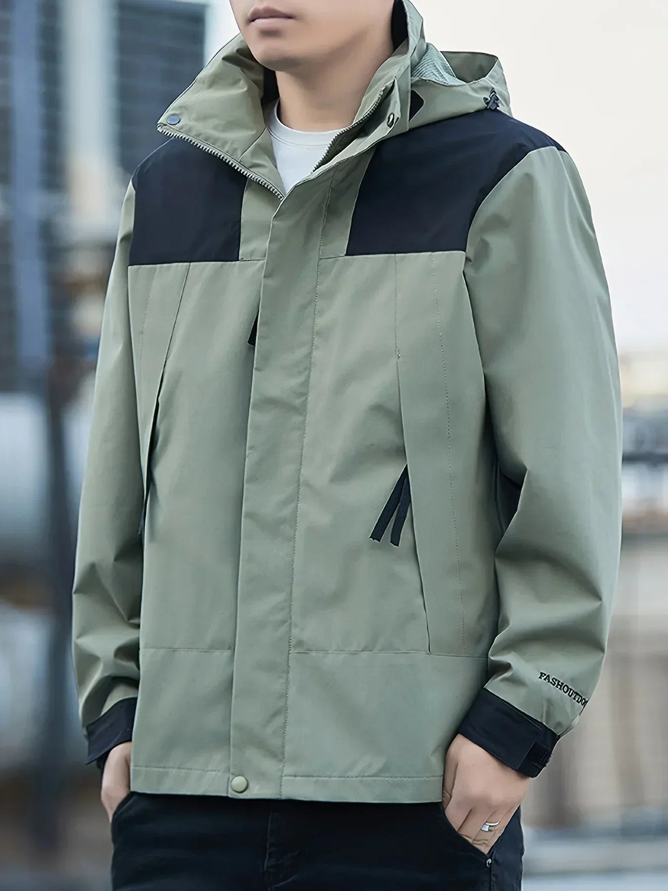 Men's Casual Hooded Jacket, Outdoor Sports Pilot Style, Lightweight Water-Resistant, Windproof, Scratch-Resistant, Breathable