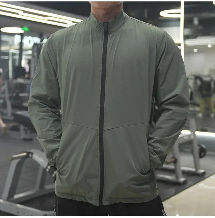 New Men Fitness Running Jacket Spring and Autumn Gym Outerwear Loose Casual Jogging Outdoor Stand-up Collar Tracksuit Sportswear