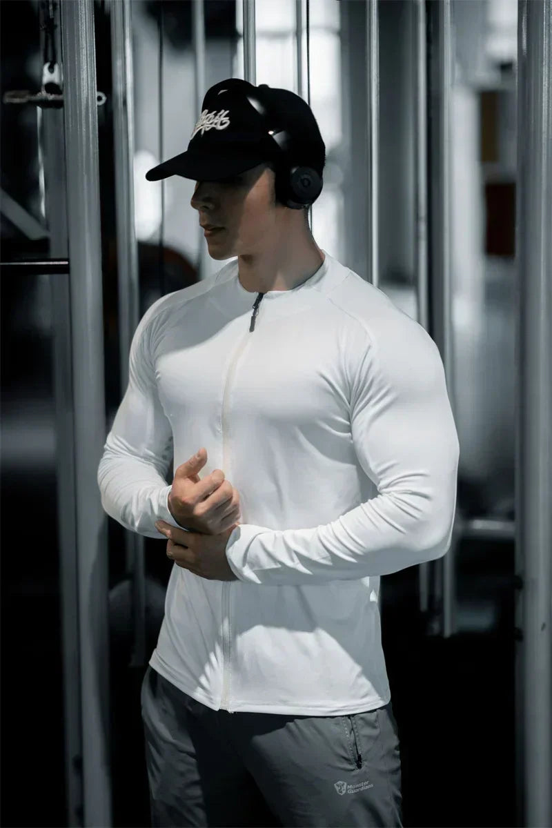 Men's Compression Jacket cardigan zipper Shirts Light Weight Slim Fit Long Sleeve Workout T-Shirts gym elasticity coat men tops