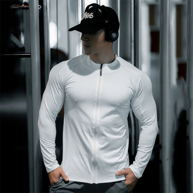 Men's Compression Jacket cardigan zipper Shirts Light Weight Slim Fit Long Sleeve Workout T-Shirts gym elasticity coat men tops