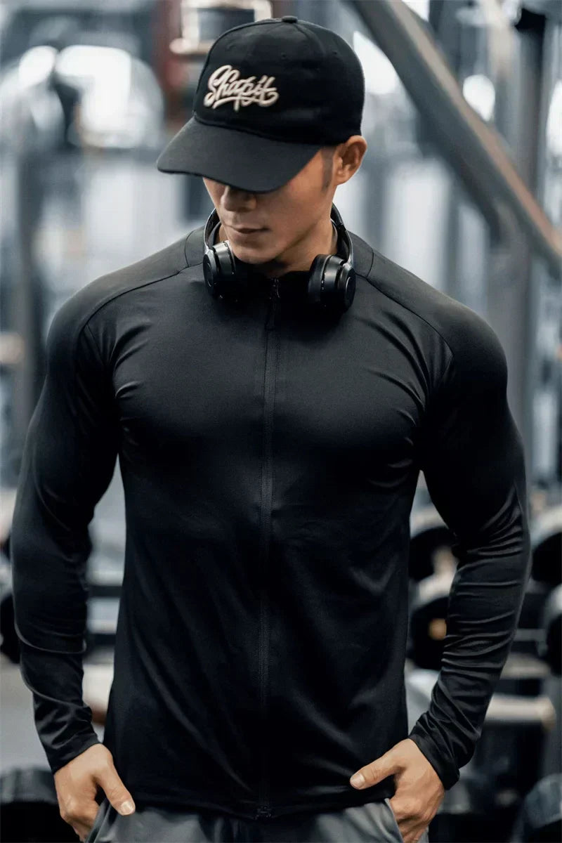 Men's Compression Jacket cardigan zipper Shirts Light Weight Slim Fit Long Sleeve Workout T-Shirts gym elasticity coat men tops