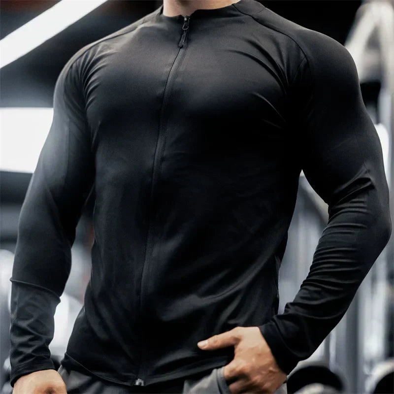 Men's Compression Jacket cardigan zipper Shirts Light Weight Slim Fit Long Sleeve Workout T-Shirts gym elasticity coat men tops