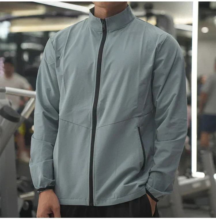 New Men Fitness Running Jacket Spring and Autumn Gym Outerwear Loose Casual Jogging Outdoor Stand-up Collar Tracksuit Sportswear