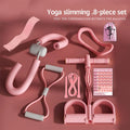 8pcs Yoga Fitness Set Includes Tensioner, Leg Clip, Jump Rope, Yoga Ring, Resistance Band, Action Illustration and Storage Bag
